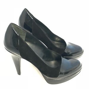 Nine West black suede and patent leather platform heel, 9.5M, worn once